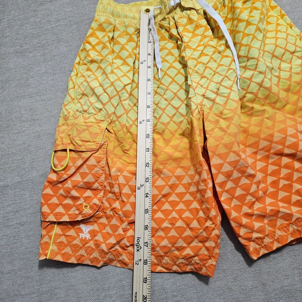 TYR Mens Small Orange Yellow Gradient Geometric Triangle Board Shorts Swim Trunk